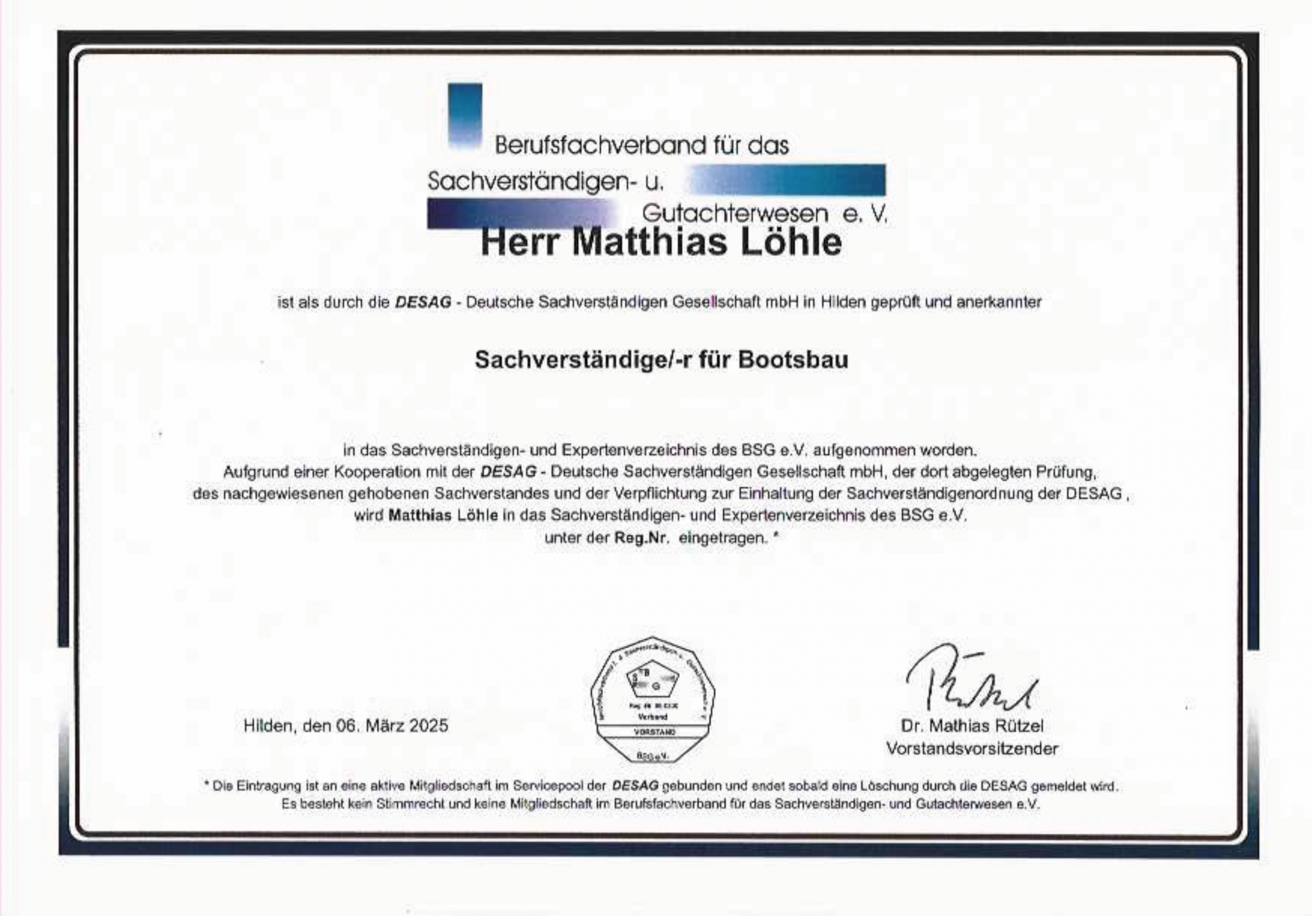 Sachverständiger für Bootsbau